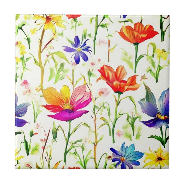 Colourful Wildflowers in a Field Tile (Front)