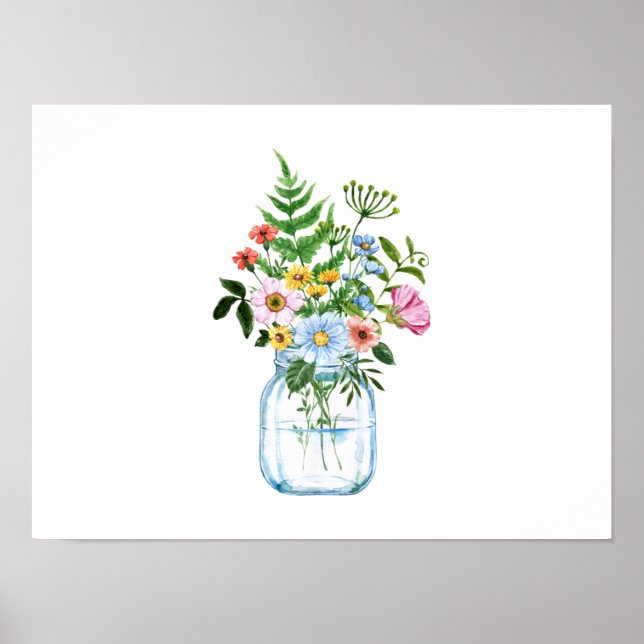 Colourful Wildflowers in Mason Jar Poster (Front)