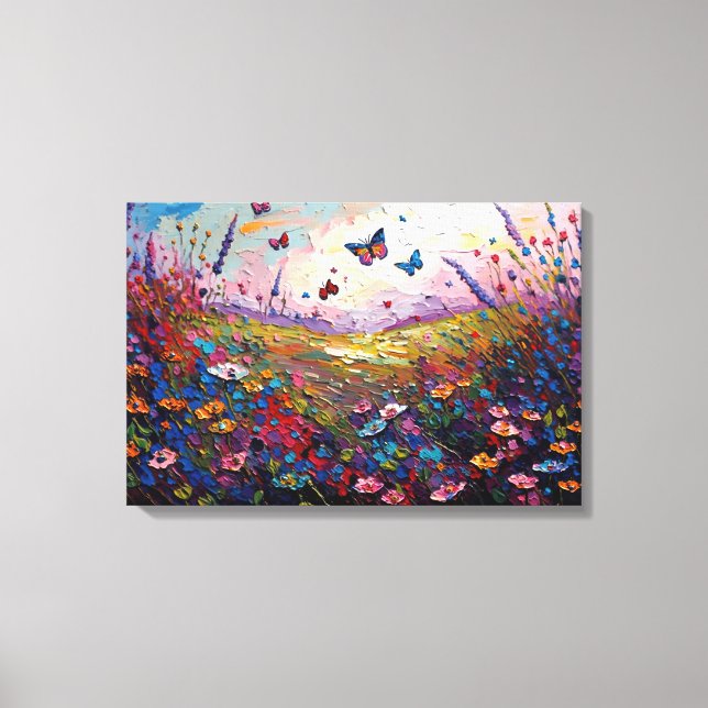 Colourful Wildflowers Meadow with Butterflies Canvas Print (Front)