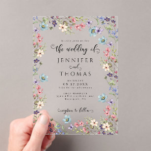 Colourful Wildflowers Modern Rustic Garden Wedding Acrylic Invitations