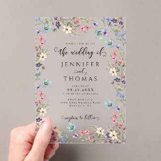 Colourful Wildflowers Modern Rustic Garden Wedding Acrylic Invitations