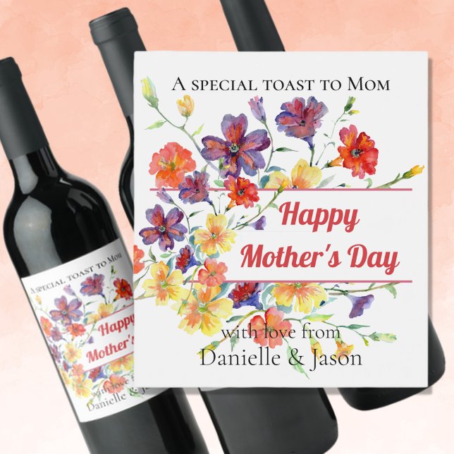 Colourful Wildflowers Mother's Day Wine Label (Creator Uploaded)