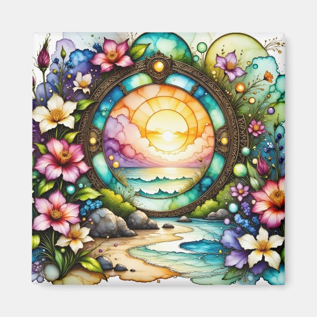 Colourful Wildflowers Ocean Portal Magnet (Front)