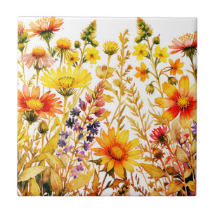 Colourful wildflowers painting tile