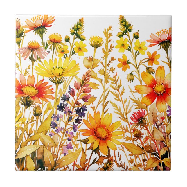 Colourful wildflowers painting tile (Front)