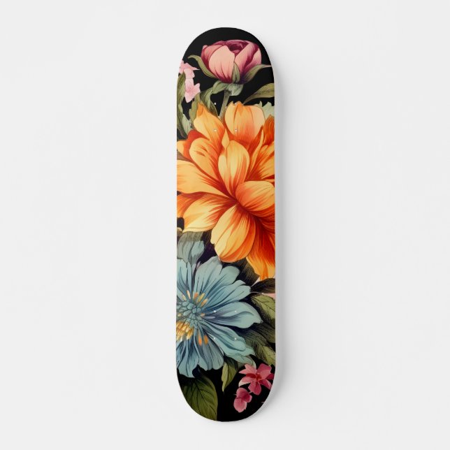 Colourful Wildflowers Pattern Skateboard  (Front)