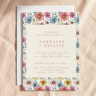 Colourful wildflowers pattern wedding invitation
