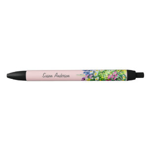 Colourful wildflowers pencil black ink pen