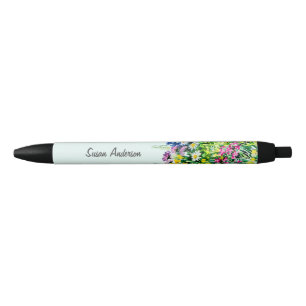 Colourful wildflowers pencil black ink pen