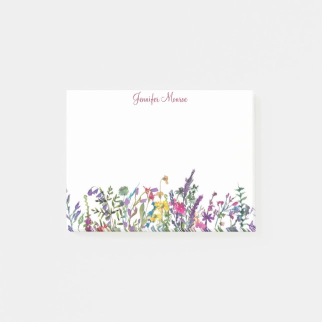 Colourful wildflowers personalised post-it notes (Front)