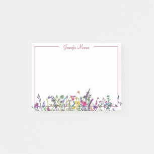 Colourful wildflowers personalised post-it notes