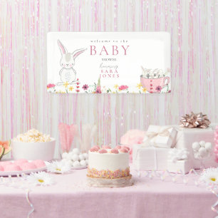 Colourful Wildflowers Rabbit Baby Shower  Banner
