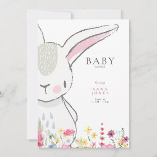 Colourful Wildflowers Rabbit Baby Shower Invitation