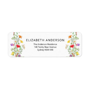 Colourful wildflowers return address label