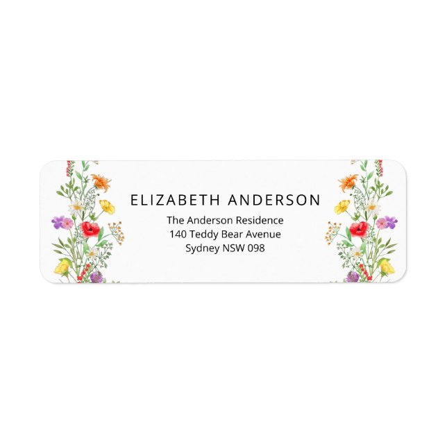 Colourful wildflowers return address label (Front)