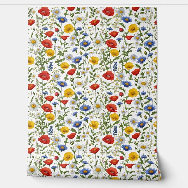 Colourful Wildflowers Rustic Floral Elegant Stylis Wallpaper (Unrolling)
