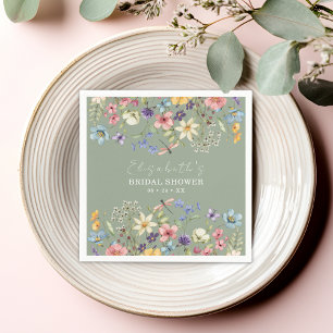 Colourful Wildflowers Sage Green Bridal Shower Napkin