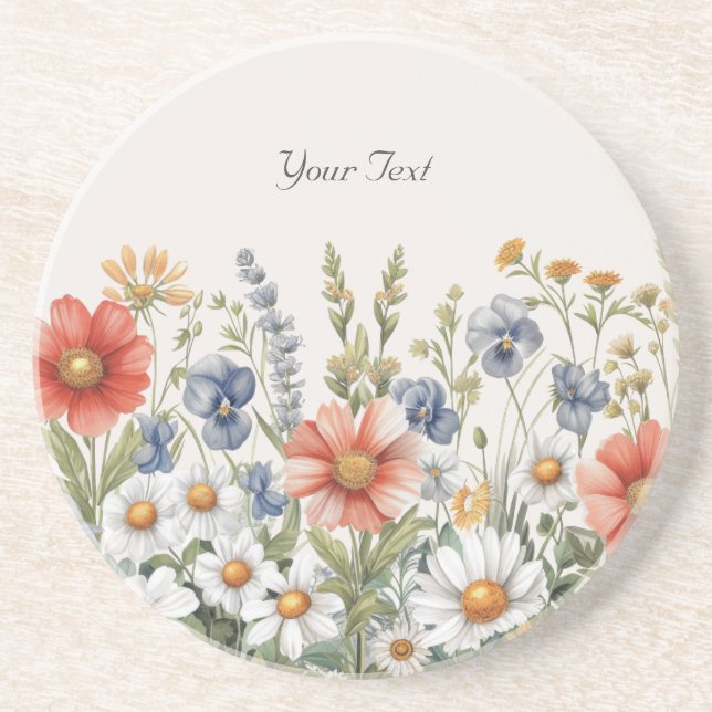 Colourful Wildflowers Sandstone Coaster (Front)