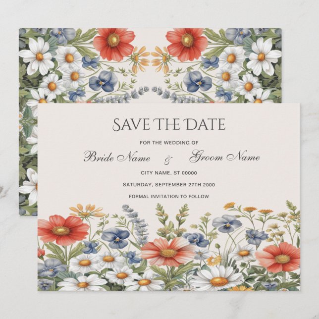 Colourful Wildflowers Save The Date (Front/Back)