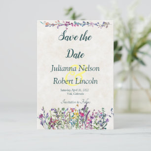 Colourful wildflowers save the date invitation