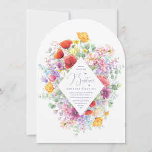 Colourful Wildflowers Simple Floral Baptism Invitation