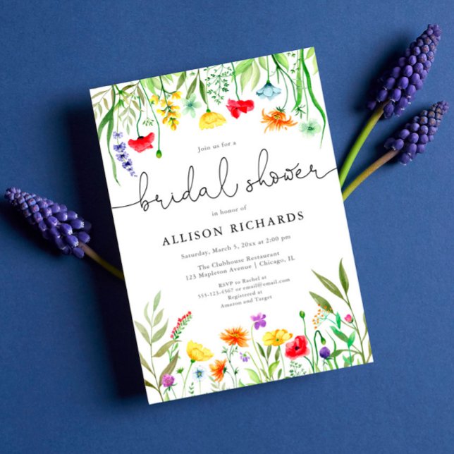 Colourful wildflowers spring bridal shower invitation (Creator Uploaded)