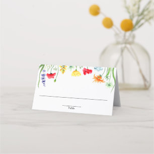 Colourful wildflowers spring florals place card