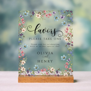 Colourful Wildflowers Spring Wedding Favours Acrylic Sign