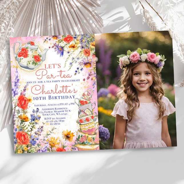Colourful Wildflowers Tea Party Birthday Photo Invitation (Creator Uploaded)