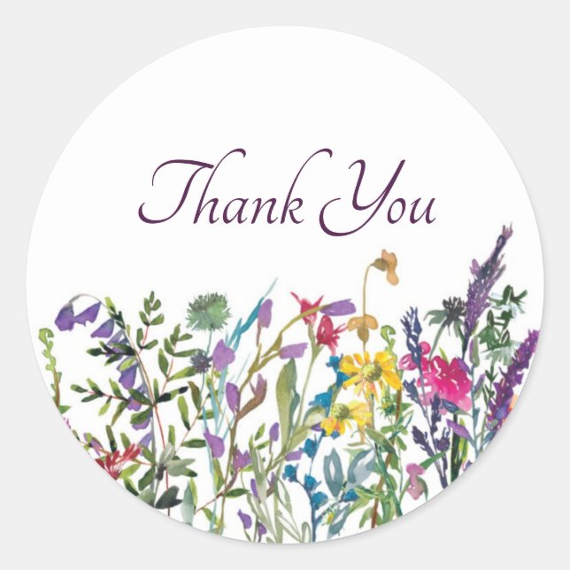 Colourful wildflowers thank you  classic round sti classic round sticker (Front)