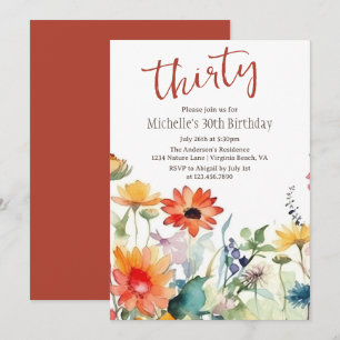 Colourful Wildflowers Vibrant Flowers 30th Birthda Invitation