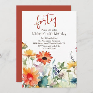 Colourful Wildflowers Vibrant Flowers 40th Birthda Invitation