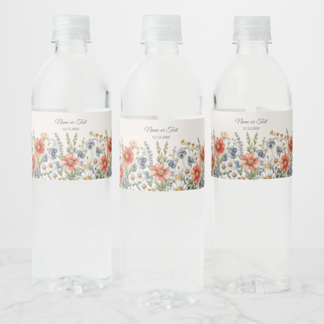 Colourful Wildflowers Water Bottle Label (Bottles)