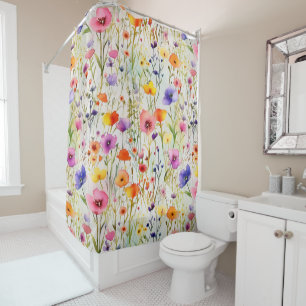 Colourful wildflowers watercolor shower curtain