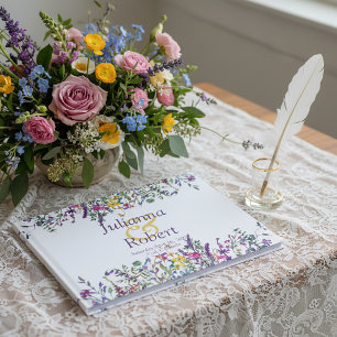 Colourful wildflowers wedding guest book