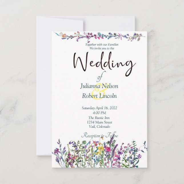 Colourful wildflowers wedding invitation (Front)