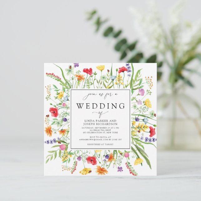 Colourful Wildflowers Wedding Invitation (Standing Front)