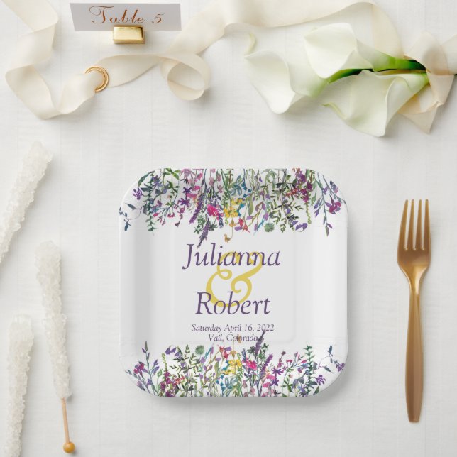 Colourful wildflowers  wedding  paper plates (Wedding)