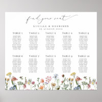 Colourful Wildflowers Wedding Seating Plan Poster