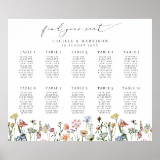 Colourful Wildflowers Wedding Seating Plan Poster