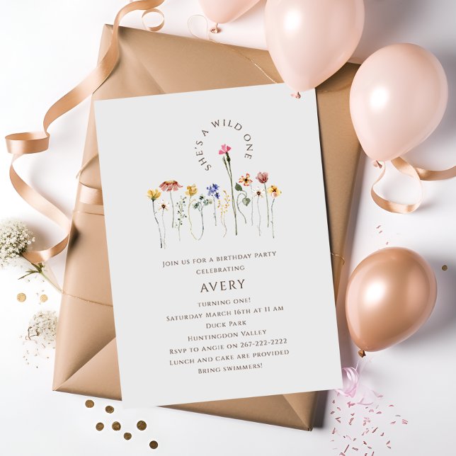 Colourful Wildflowers Wild One Birthday Party Invitation (Creator Uploaded)