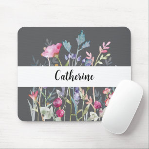 Colourful Wildflowers with Custom Name Grey Mouse  Mouse Mat