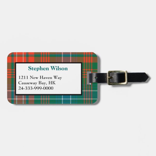Colourful Wilson Tartan Plaid Luggage Tag (Front Horizontal)