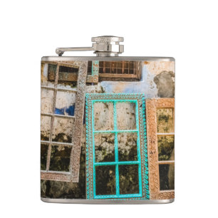 Colourful window frames hip flask