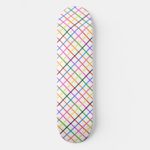 Colourful Windowpane Grid Design White Skateboard