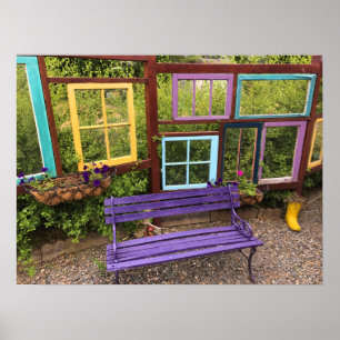 Colourful Windows & Bench Garden Decor