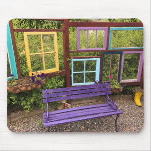 Colourful Windows & Bench Garden Decor Mouse Mat