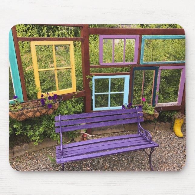 Colourful Windows & Bench Garden Decor Mouse Mat (Front)