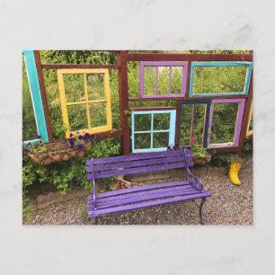 Colourful Windows & Bench Garden Decor Postcard