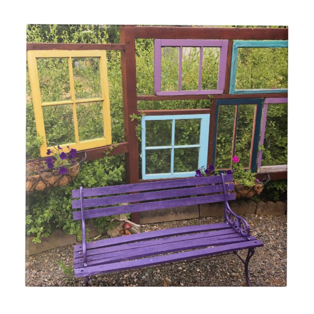Colourful Windows & Bench Garden Decor Tile (Front)